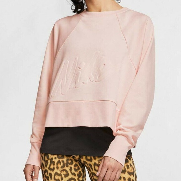 Nike Dri-Fit Pink Cropped Crewneck Sweatshirt Sz M - Picture 1 of 5